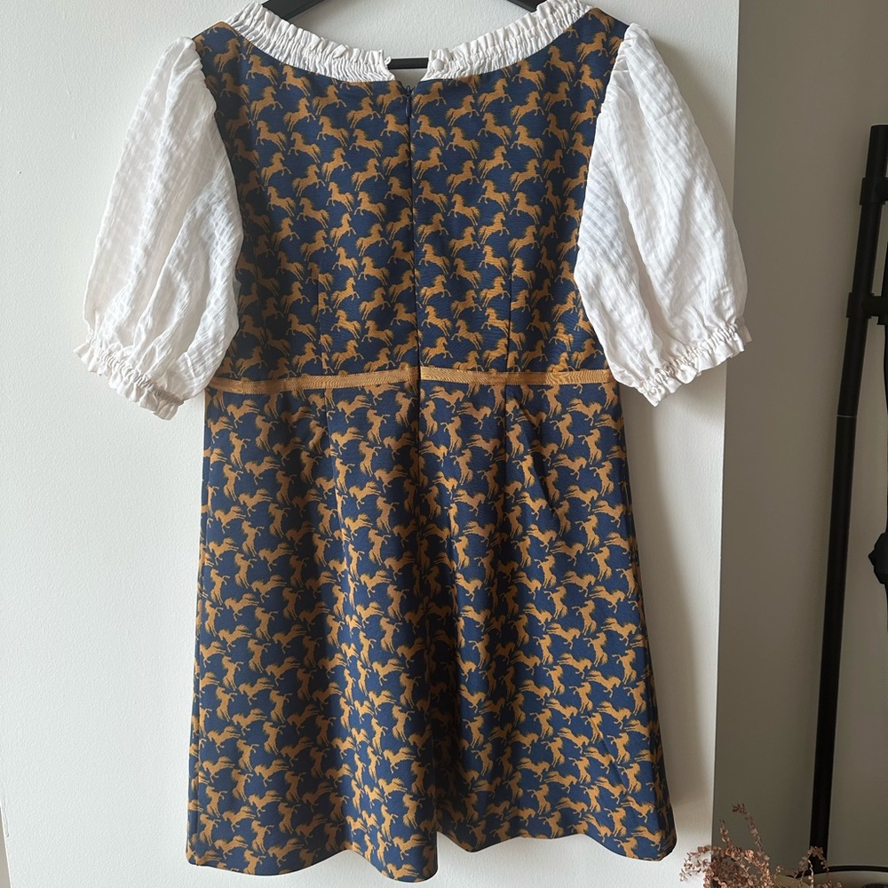 Maeve Navy and Brown Horse Pattern Twofer Mini Dress - Picture 6 of 6